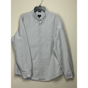 J Crew Oxford Mens XL Slim Button Down Shirt 100% Cotton Gray W/ White Print
